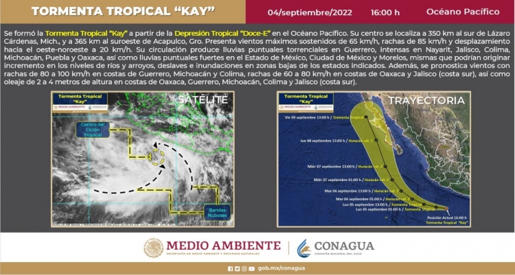 Depresi&oacute;n Tropical Doce-E se intensifica a Tormenta Tropical "Kay"