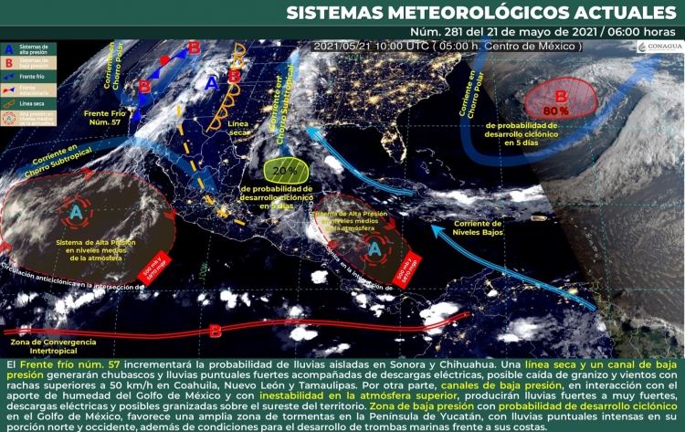 Lluvias aisladas con posibilidad de tormentas el&eacute;ctricas para Sinaloa
