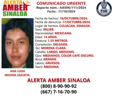 Desaparece Ana Luisa, de 14 a&ntilde;os, del fraccionamiento Alamedas de Culiac&aacute;n
