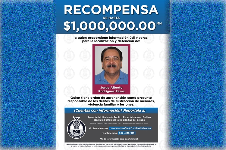 FGE ofrece recompensa de 1 mdp por ex alcalde Mazatl&aacute;n, Jorge Alberto Rodr&iacute;guez Pasos
