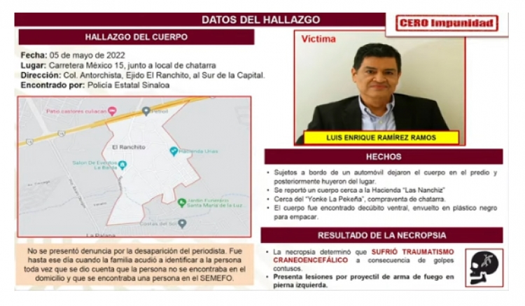 Identifican a los probables asesinos del periodista Luis Enrique Ram&iacute;rez, en Culiac&aacute;n
