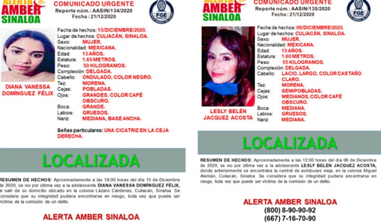 Localizan a Diana y Lesly, estaban desaparecidas en Culiac&aacute;n