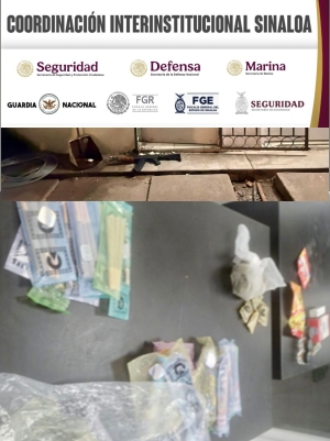 Grupo Interinstitucional asegura arma de fuego, municiones y droga en la Colonia Prado, en Culiac&aacute;n