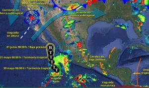 La tormenta tropical Alvin provocar&aacute; lluvias puntuales fuertes en Jalisco, Colima y Michoac&aacute;n, est&aacute; madrugada