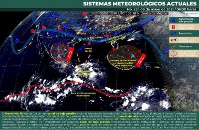 Masa de Aire asociada al Frente Fr&iacute;o No. 55 provocar&aacute; ambiente fr&iacute;o y nieblas matutinas en zonas serranas del noreste