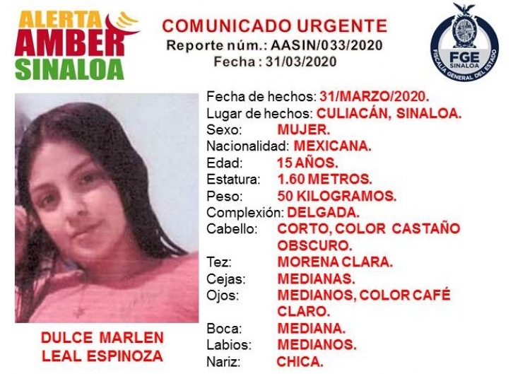 La FGE solicita el apoyo de la ciudadan&iacute;a para la localizaci&oacute;n de DULCE MARLEN
