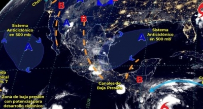 Lluvias fuertes con puntuales muy fuertes (50 a 75 mm) en Durango, Sinaloa, Michoac&aacute;n, Hidalgo, Chiapas y Yucat&aacute;n: SMN