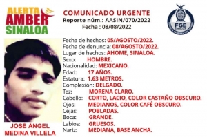 FGE activ&oacute; el protocolo de la Alerta Amber por desaparici&oacute;n de Jos&eacute; &Aacute;ngel Medina Villela de 17 a&ntilde;os de edad