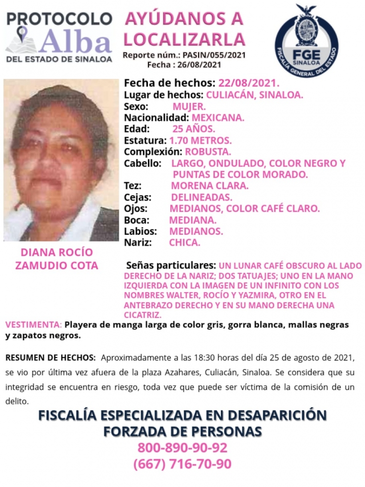 La FGE activ&oacute; el Protocolo Alba por desaparici&oacute;n de una mujer en Culiac&aacute;n