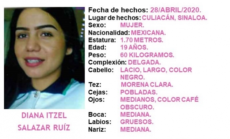 La FGE, solicita el apoyo de la ciudadania para localizar a DIANA ITZEL