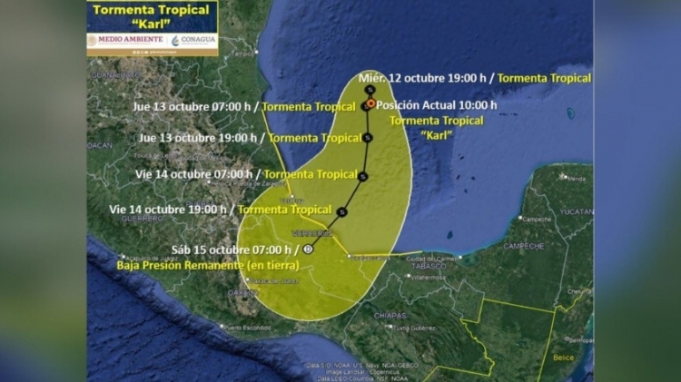Tormenta tropical "Karl" se aproxima a Veracruz: SMN