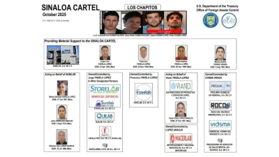 Sanciona el Departamento del Tesoro de EEUU a familia por suministrar precursores de fentanilo a Los Chapitos