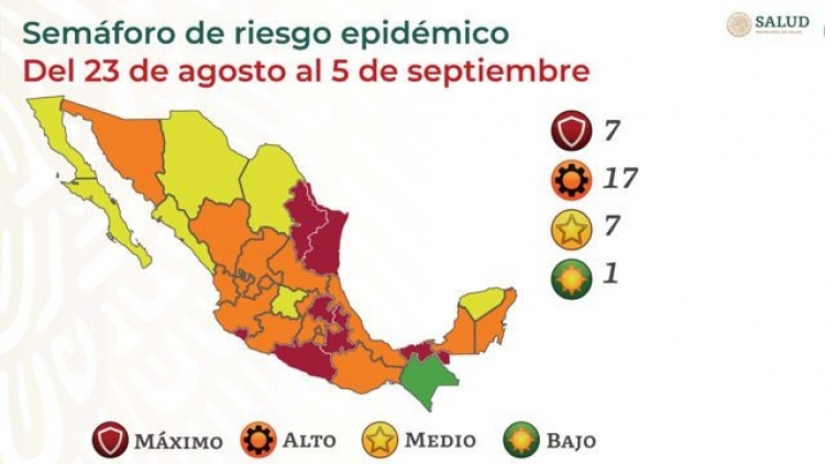 Chiapas el &uacute;nico estado en riesgo bajo en el Sem&aacute;foro Epidemiol&oacute;gico