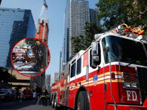 Gr&uacute;a se incendia y desploma en Nueva York; hay varios heridos