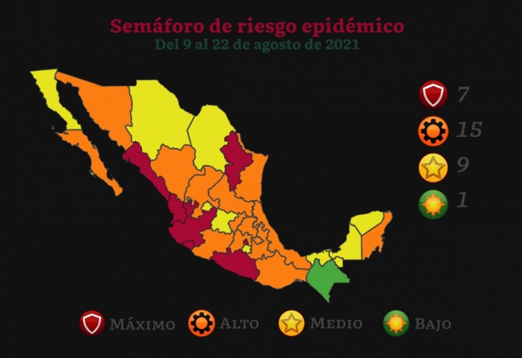 La Secretar&iacute;a de Salud: suman siete entidades al Sem&aacute;foro Epidemiol&oacute;gico Rojo