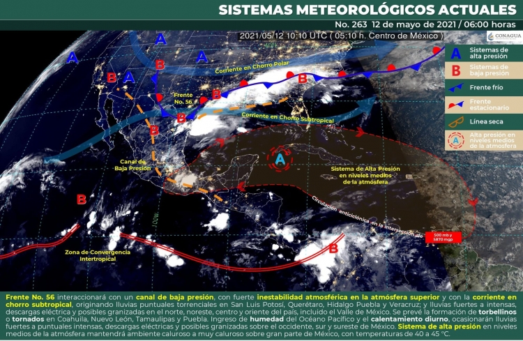 Tormentas, lluvias torrenciales y temperaturas calurosas para gran parte del pa&iacute;s