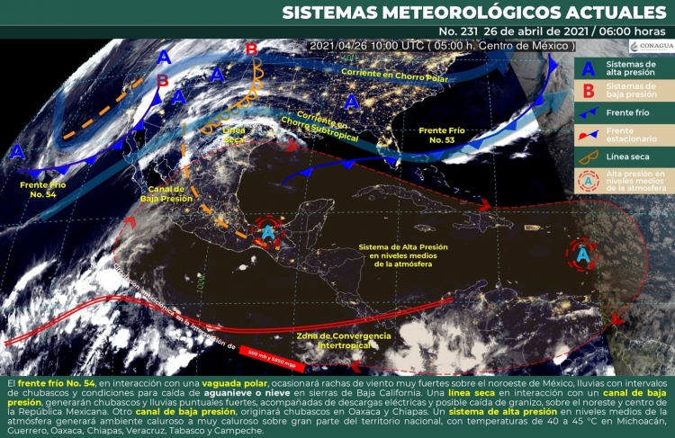 El Frente Fr&iacute;o No. 54 se extender&aacute; sobre el Noroeste del Pa&iacute;s
