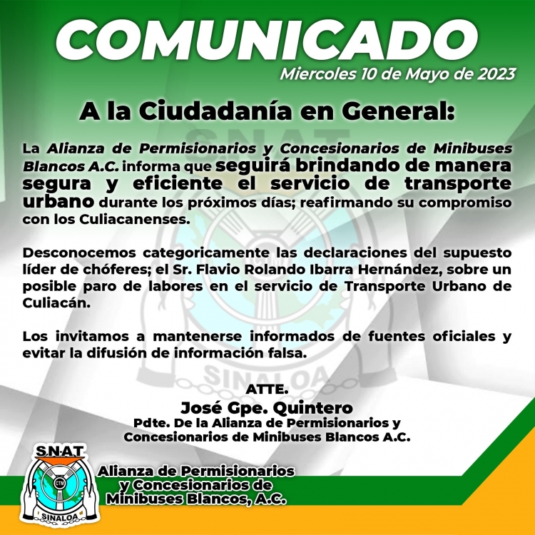 Est&aacute; garantizado el servicio de transporte urbano en Culiac&aacute;n: Concesionarios