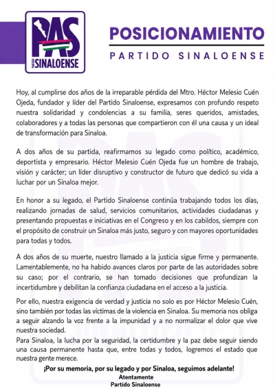 A 2 a&ntilde;os del asesinato de H&eacute;ctor Cu&eacute;n Ojeda, PAS exige verdad y justicia: "No ha habido avances, hay incertidumbre
