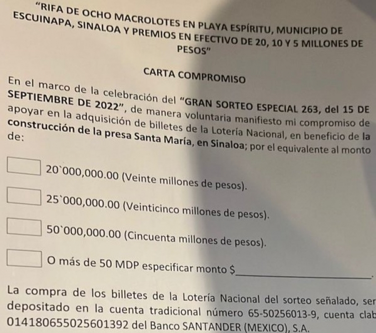 AMLO pidi&oacute; a empresarios adquirir un m&iacute;nimo de 20 mdp en billetes de Loter&iacute;a; difunden carta compromiso