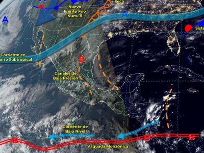 Frente Fr&iacute;o No. 11, en interacci&oacute;n con un v&oacute;rtice de n&uacute;cleo fr&iacute;o y una vaguada polar, dar&aacute;n origen a la primera tormenta invernal de la temporada en el Norte de M&eacute;xico