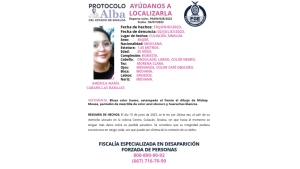 Activan Protocolo Alba para la localizaci&oacute;n de Am&eacute;rica Mar&iacute;a Cabanillas Barajas que desapareci&oacute; en Culiac&aacute;n