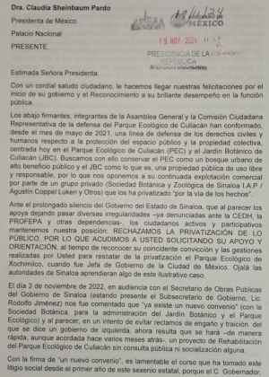 Instruye Gobernaci&oacute;n al Gobierno de Sinaloa, atender a los defensores del Parque Ecol&oacute;gico y Jard&iacute;n Bot&aacute;nico