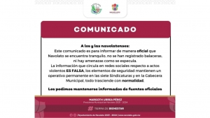 Falsa informaci&oacute;n en redes sociales sobre violencia en Navolato: Ayuntamiento