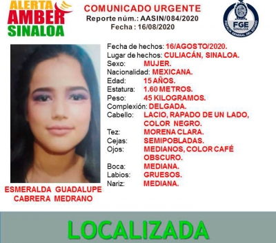 Localizan a Esmeralda Guadalupe, de la colonia L&aacute;zaro C&aacute;rdenas, Culiac&aacute;n