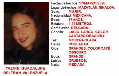 La FGE, Solicita la colaboraci&oacute;n de la sociedad para localizar a YAZMIN GUADALUPE