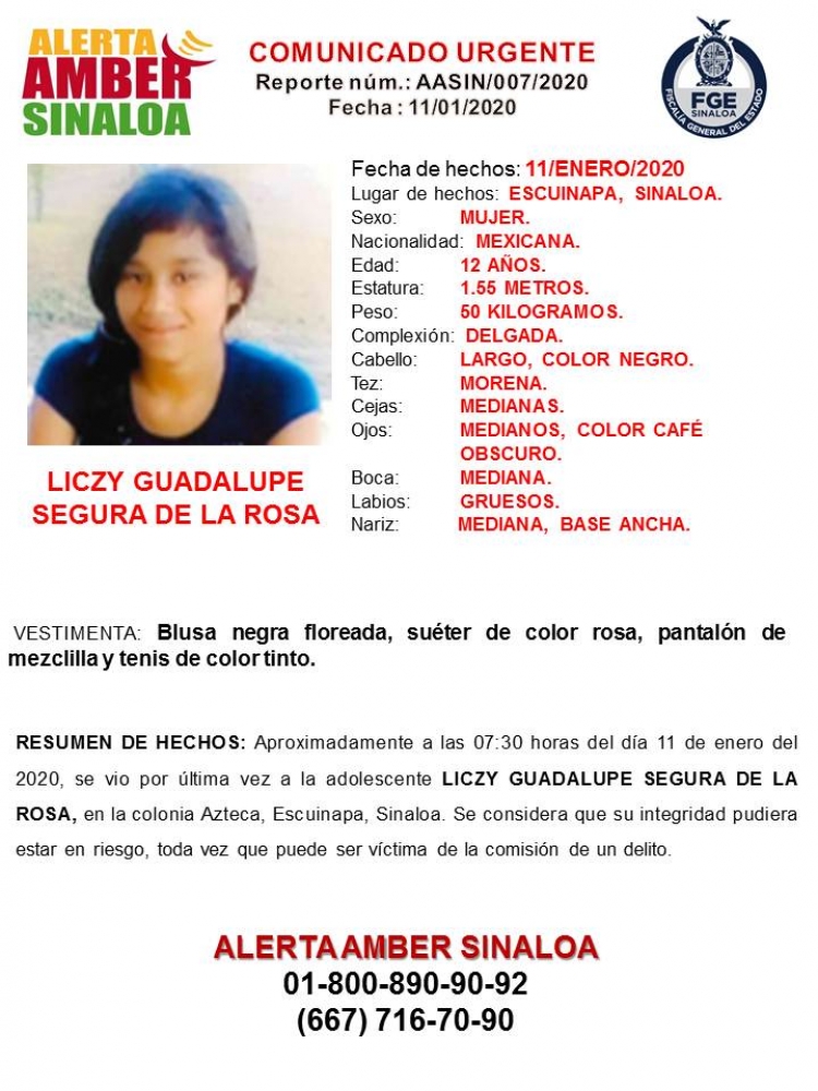 &iexcl;Ayuda a localizar a Liczy Guadalupe Segura de la Rosa!