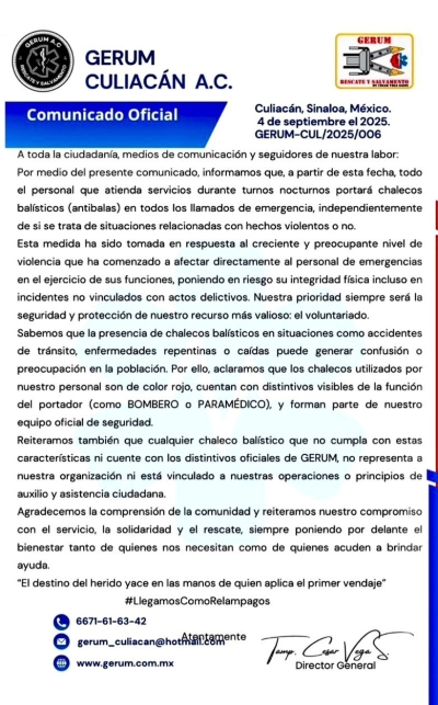 Personal param&eacute;dico portar&aacute; chaleco antibalas para emergencias del turno nocturno