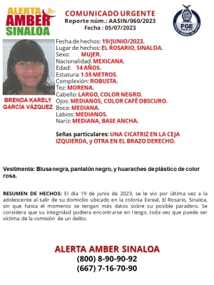 Se busca a la adolescente Brenda Karely Garc&iacute;a V&aacute;zquez