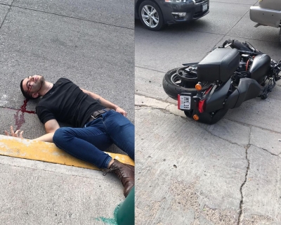 Motociclista choca contra muro de contenci&oacute;n en el Tres R&iacute;os y resulta lesionado