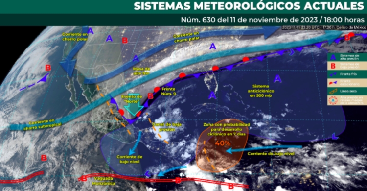Frente Fr&iacute;o n&uacute;mero se extender&aacute; desde el norte del Golfo de M&eacute;xico hasta el sur de Veracruz, provocar&aacute; lluvias fuertes a puntuales muy intensas