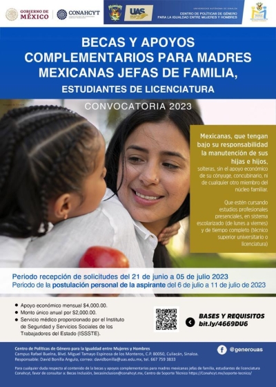 Vigente la convocatoria de Becas y Apoyos Complementarios para estudiantes de la UAS que sean jefas de familia