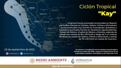 Convoca Protecci&oacute;n Civil Estatal a tomar medidas preventivas en Sinaloa ante Tormenta Tropical "Kay"