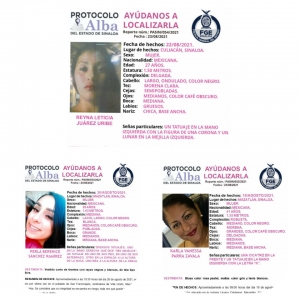 La FGE activ&oacute; el Protocolo Alba por desaparici&oacute;n de tres mujeres en Sinaloa