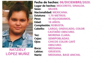 La FGE solicita la colaboraci&oacute;n ciudadana para localizar a Natziely.