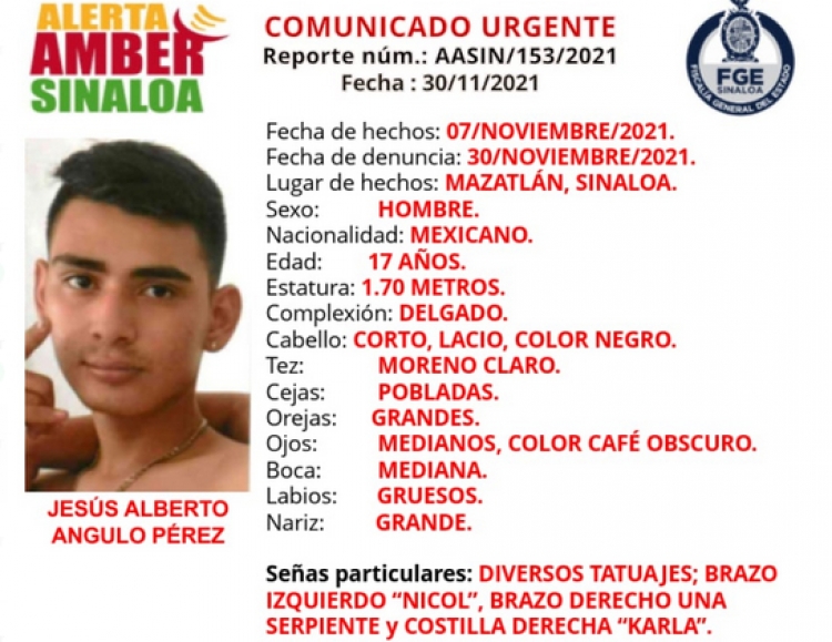 Desaparece adolescente de Mazatl&aacute;n; &iexcl;ayuda a localizarlo!