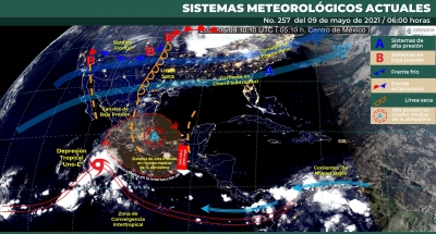 La depresi&oacute;n tropical Uno-E se localiza frente a las costas del Pac&iacute;fico
