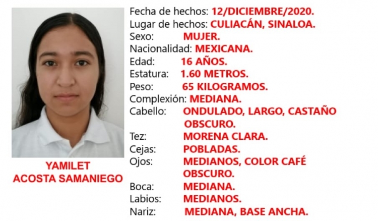 Ay&uacute;danos a localizar a Yamilet Acosta Samaniego