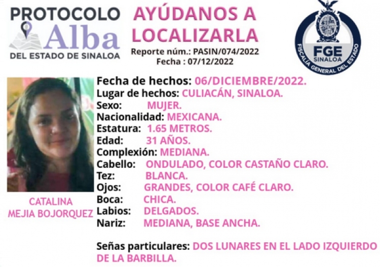 Buscan a Catalina, desapareci&oacute; en Culiac&aacute;n este 6 de diciembre