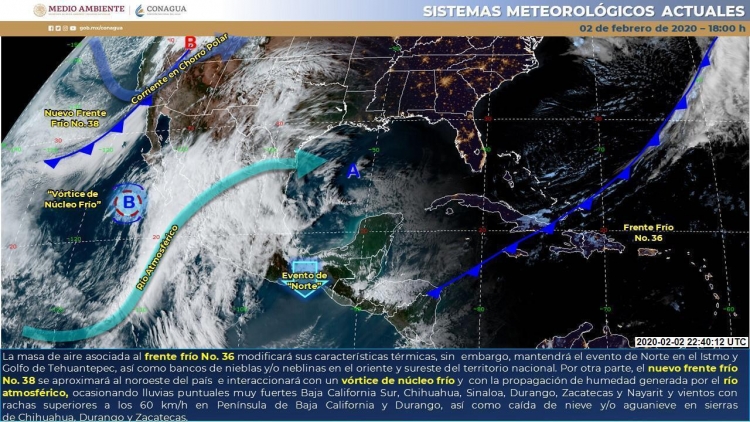 Frente fr&iacute;o No. 38 traer&aacute; lluvias a Sinaloa durante esta madrugada y el d&iacute;a lunes