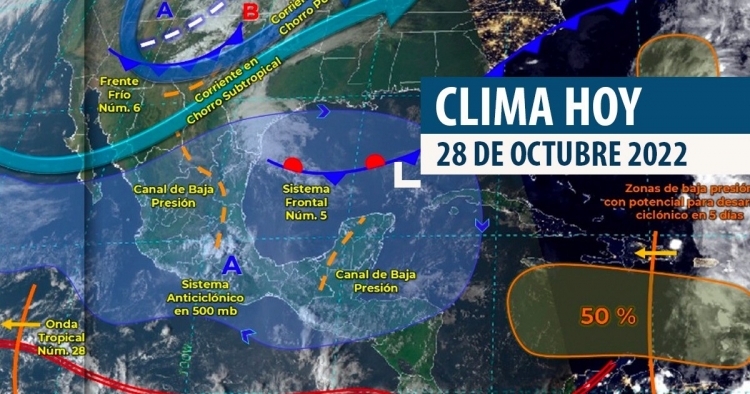 Frente fr&iacute;o n&uacute;m. 6 y un canal de baja presi&oacute;n sobre el Oriente del pa&iacute;s originar&aacute;n lluvias puntuales fuertes en el Edo. de M&eacute;xico, Puebla y Veracruz