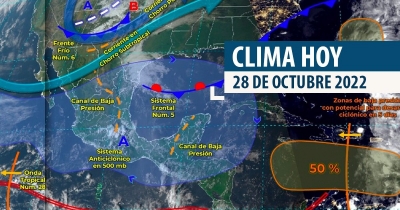 Frente fr&iacute;o n&uacute;m. 6 y un canal de baja presi&oacute;n sobre el Oriente del pa&iacute;s originar&aacute;n lluvias puntuales fuertes en el Edo. de M&eacute;xico, Puebla y Veracruz