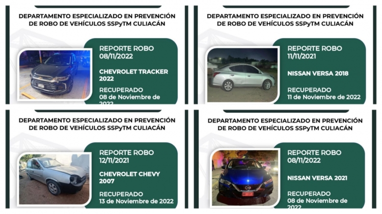 La SSyTM recuper&oacute; 12 autom&oacute;viles con reporte de robo, seg&uacute;n la dependencia