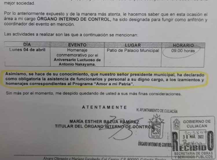 Crea alcalde de Culiac&aacute;n su propio Lunes C&iacute;vico y obliga a todos los trabajadores a asistir