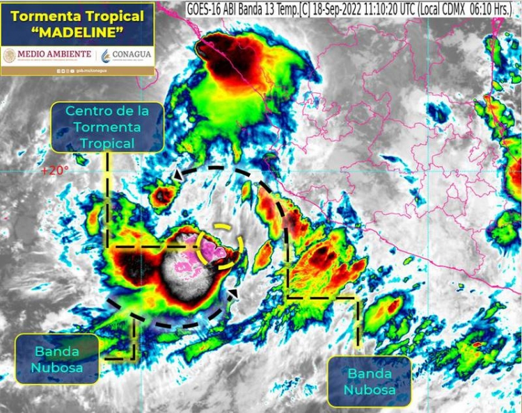 Tormenta Tropical &lsquo;Madeline&rsquo; provocar&aacute; un domingo de lluvias y vientos fuertes en Jalisco, Colima y Michoac&aacute;n