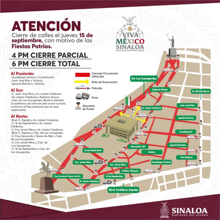 &iexcl;El Grito! A partir de las 18:00 horas cierran a la circulaci&oacute;n vehicular calles y avenidas alrededor de Palacio de Gobierno